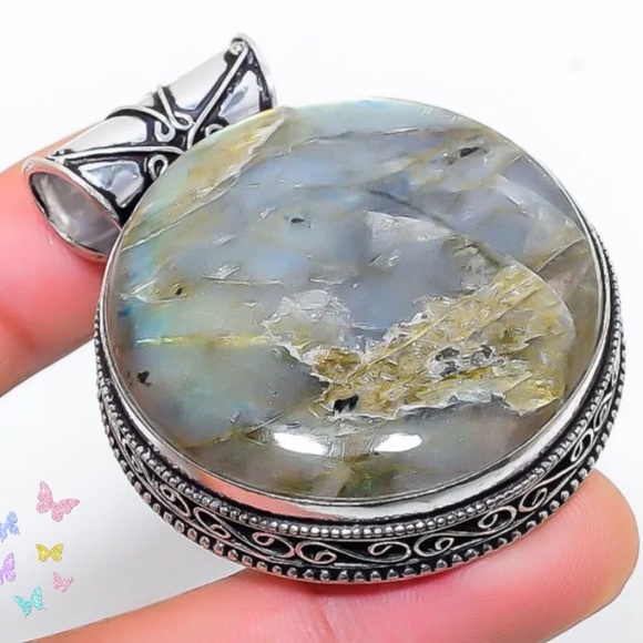 Natural Labradorite Gemstone Handmade Slider Pendant - Picture 2 of 9